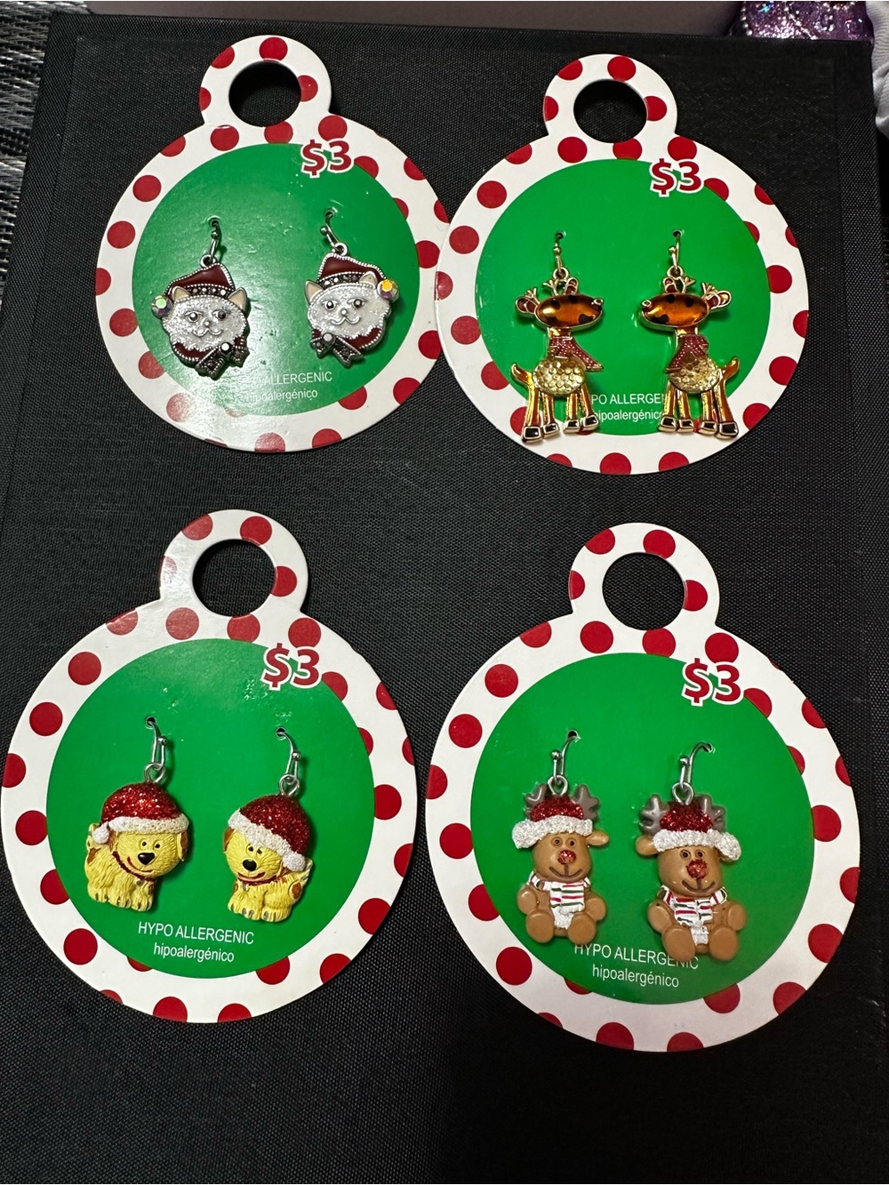Holiday Kids Dangle Earrings Set in Red, Green, Gold, Brown